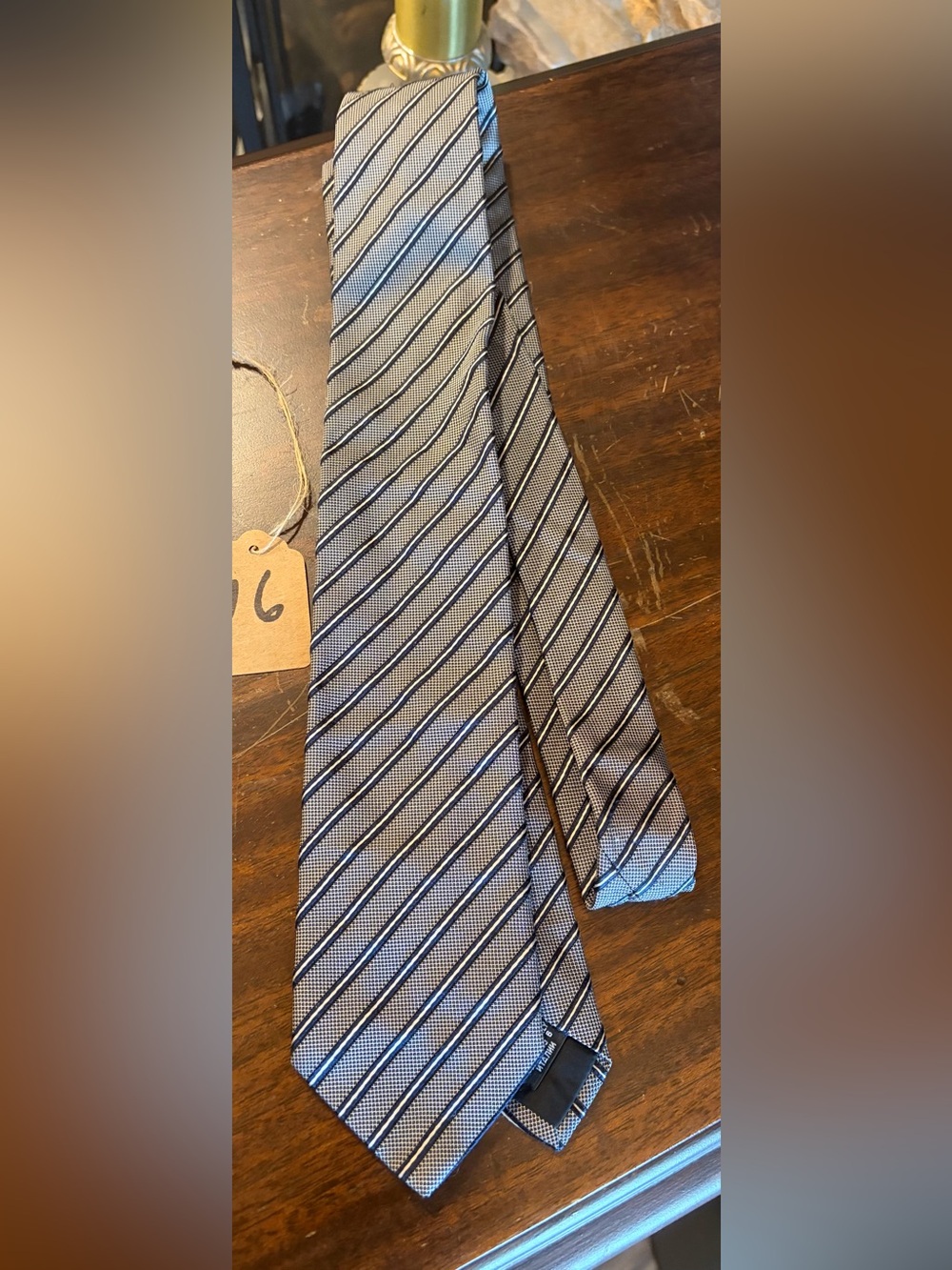 BOSS Mens Silver-Gray Striped Tie